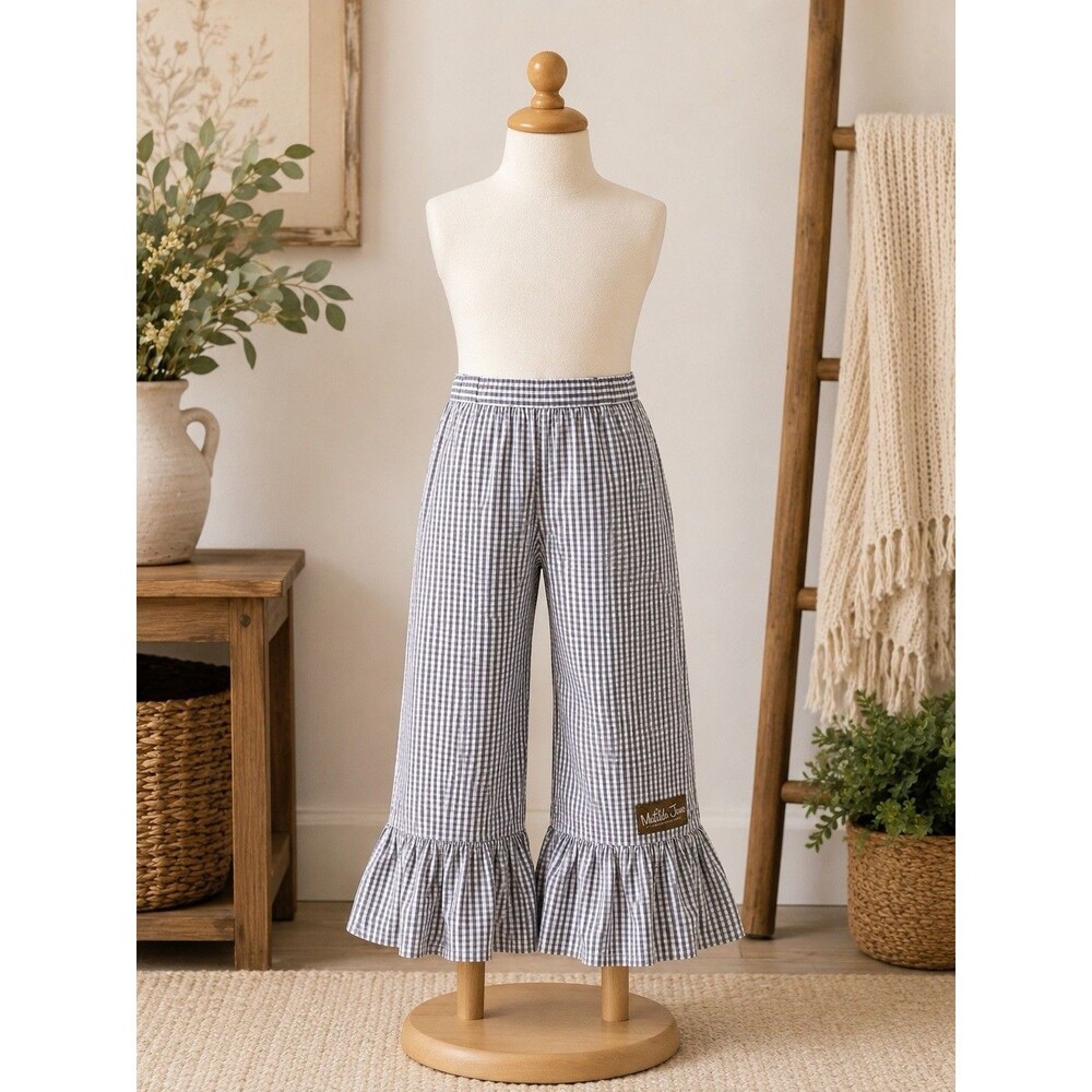 Matilda Jane Girls Gray/White Gingham Flare Pull-On Elastic Waist Pants 8
